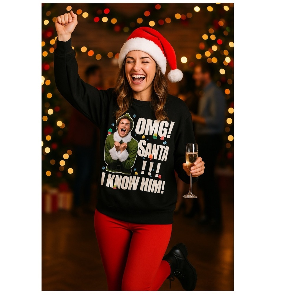 ELF Unisex Will Ferrell Light-Up Christmas Sweatshirt Black Size L Ugly Sweater